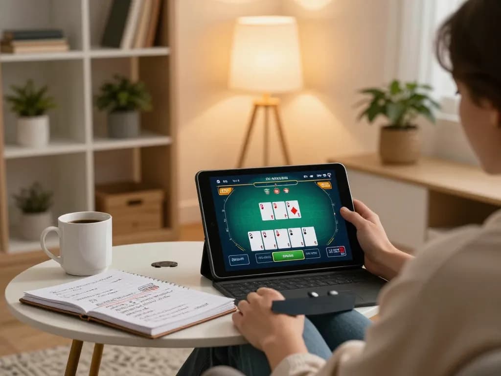 Engaging with dn88 while strategizing during online poker game from a cozy home setup.