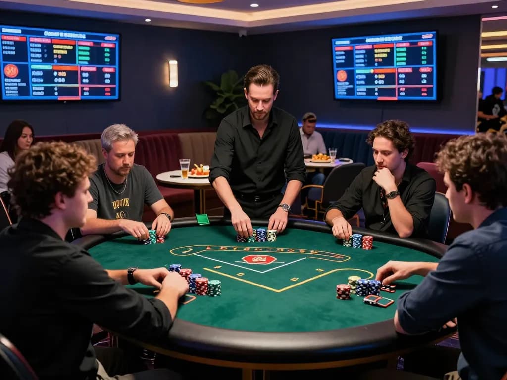 Exciting live casino gaming scene at https://bong99.pro/ showcasing players and dealers in a vibrant lounge atmosphere.