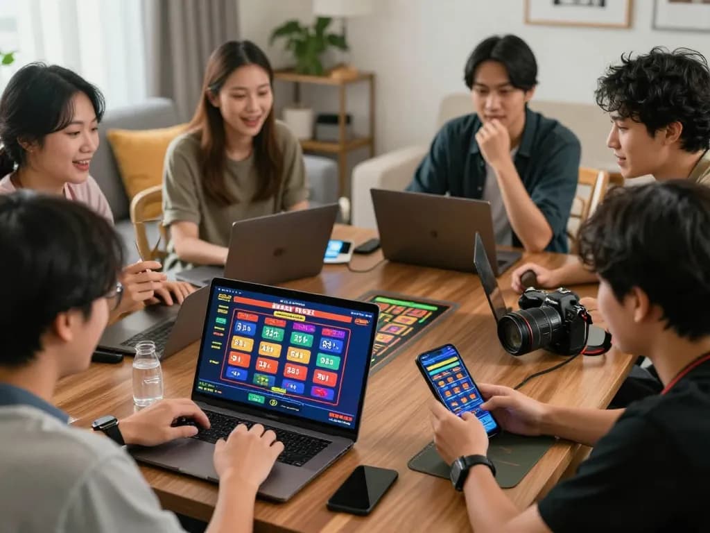 Engaging Bandar Togel online gaming scene with players strategizing in a cozy environment.