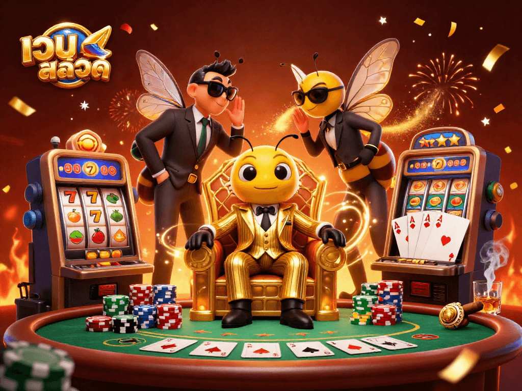 Spin slot machines and win at เว็บสล็อต with a buzzing bumblebee mob boss in an exciting casino.