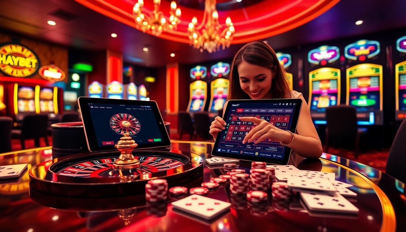 Experience the thrill of HAYBET gaming with vibrant casino elements and interactive excitement.