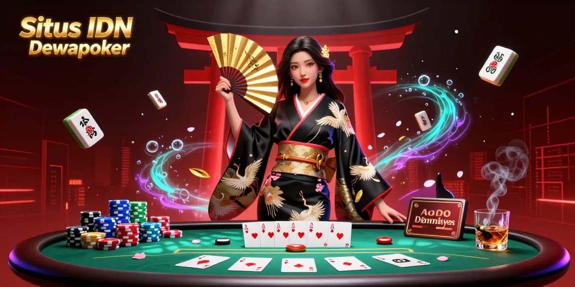 Experience the excitement of Situs IDN Poker Dewapoker with a vibrant 3D casino scene featuring poker elements.