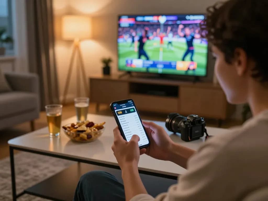 Player placing bets on the G28 sports betting app in a cozy home setting.