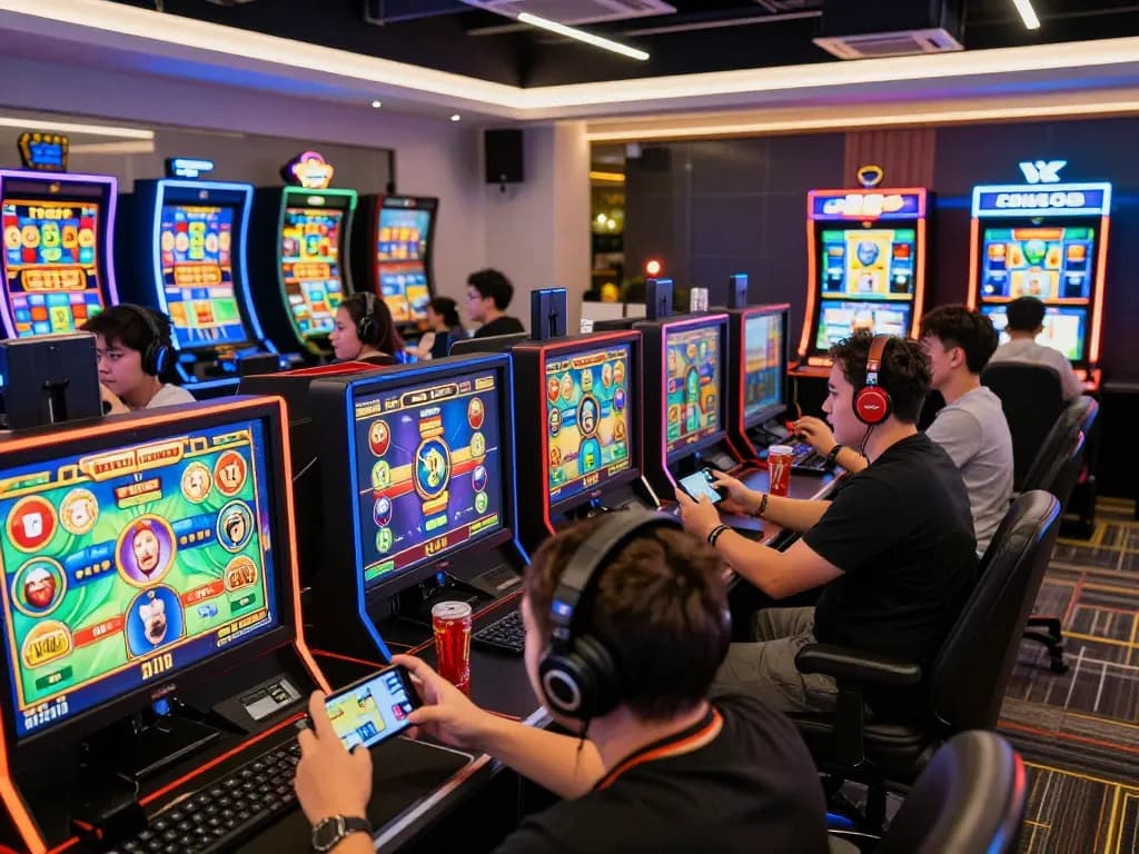 Exciting online gaming experience at wraungtoto, showcasing players enjoying Toto slot games in a lively lounge.
