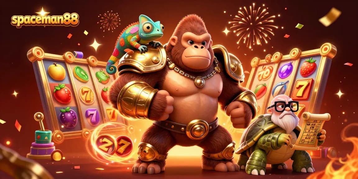 Play exciting slot games at spaceman88 with engaging 3D illustrations of vibrant symbols and casino action.