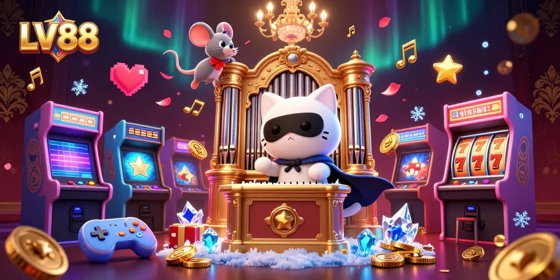 Engage with thrilling LV88 online casino action featuring vibrant scenes of games, characters, and excitement.