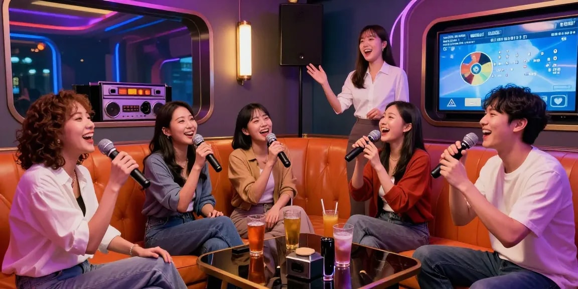 강남 가라오케에서 친구들과 함께 즐거운 시간을 보내는 모습