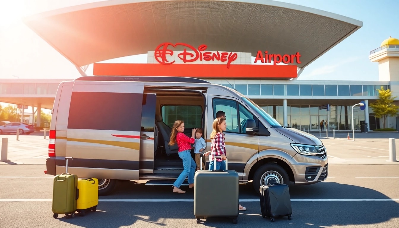 Enjoy a scenic Beauvais Airport to Disney Transfer with families loading into a cheerful shuttle van.
