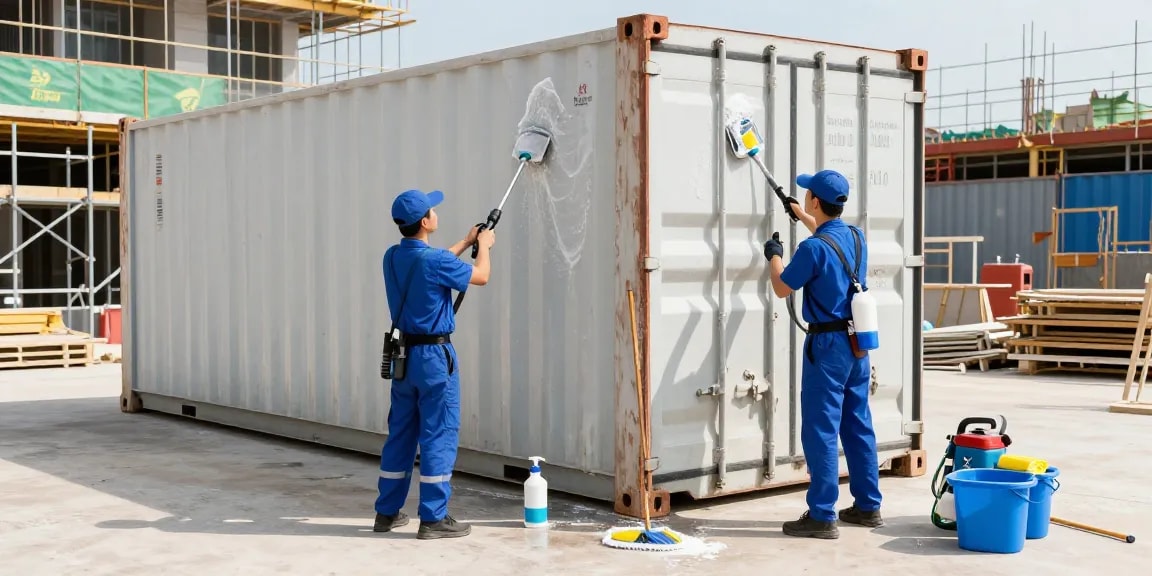 Containerreinigung Firma Dortmund bei der professionellen Reinigung von Baucontainern auf Baustellen.