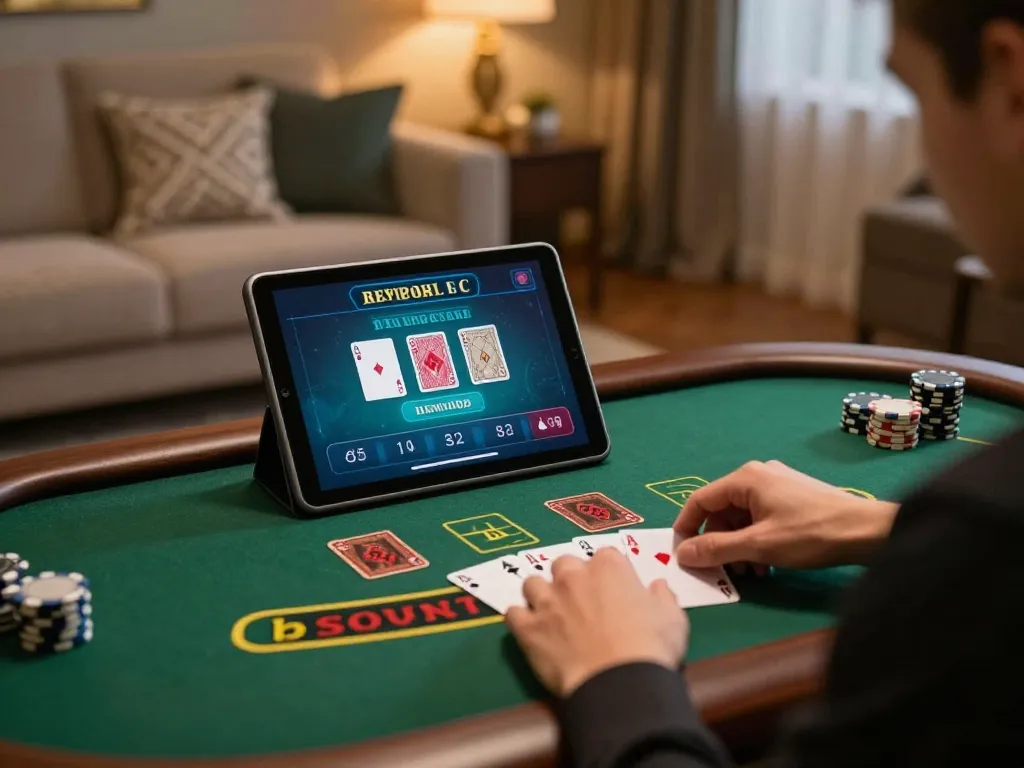 Player strategizing in an online blackjack game at 88i casino on a tablet.