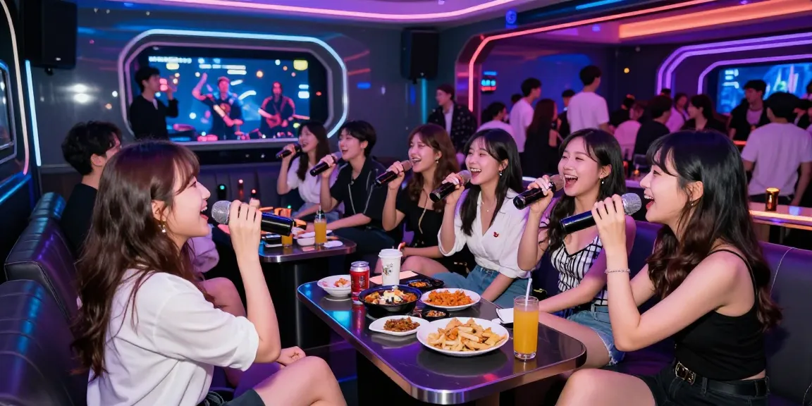 인천쓰리노에서 즐거운 밤문화와 화려한 조명 속에서 친구들과 함께 노래를 부르는 모습