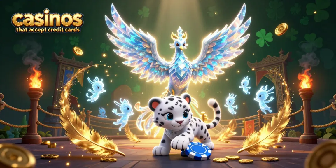 Engage with casinos that accept credit cards through an enchanting illustration showcasing vibrant characters and dynamic casino elements.