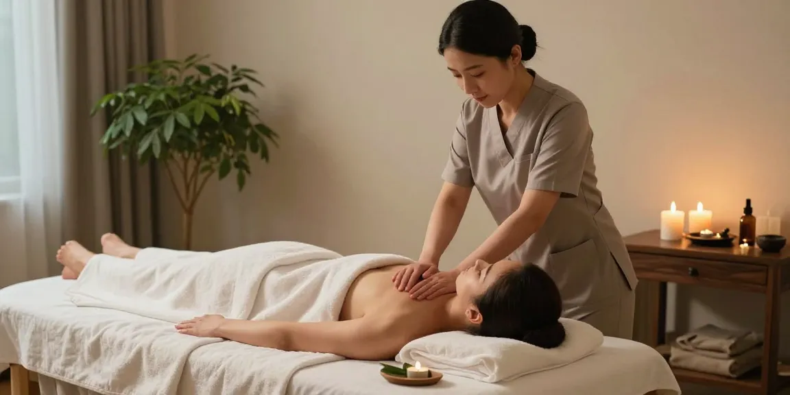 마사지 중인 전문가와 편안한 고객이 있는 스파 치료실
