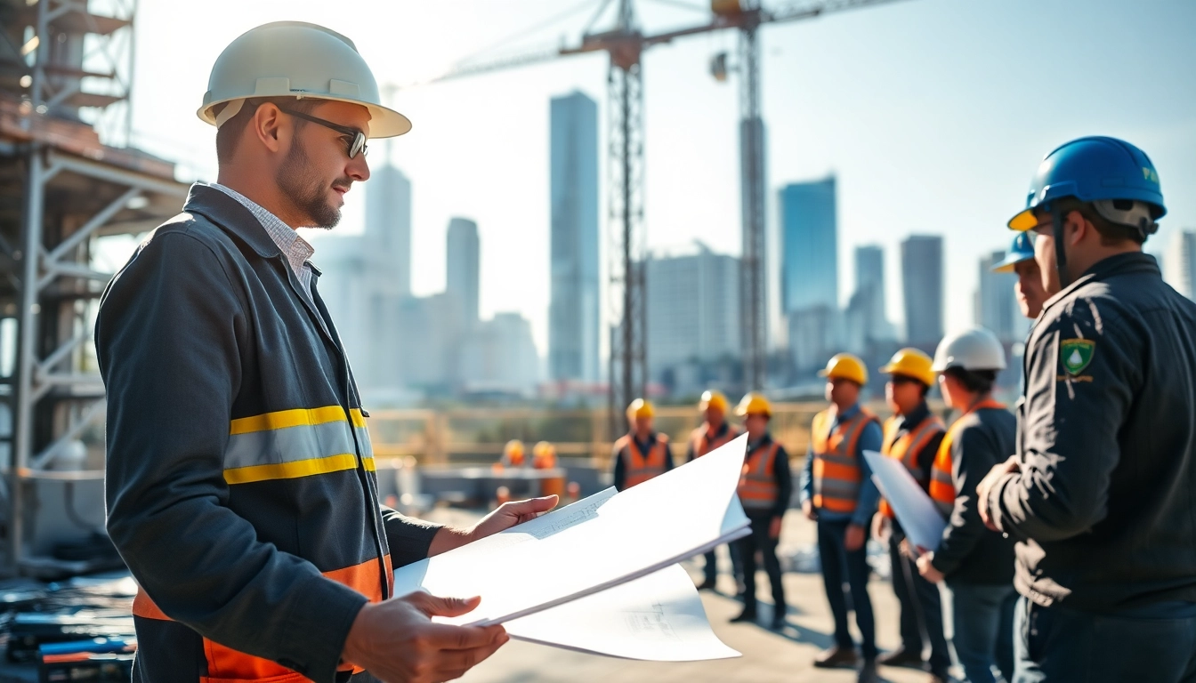 Experienced New York General Contractor managing a bustling construction site with a city skyline.