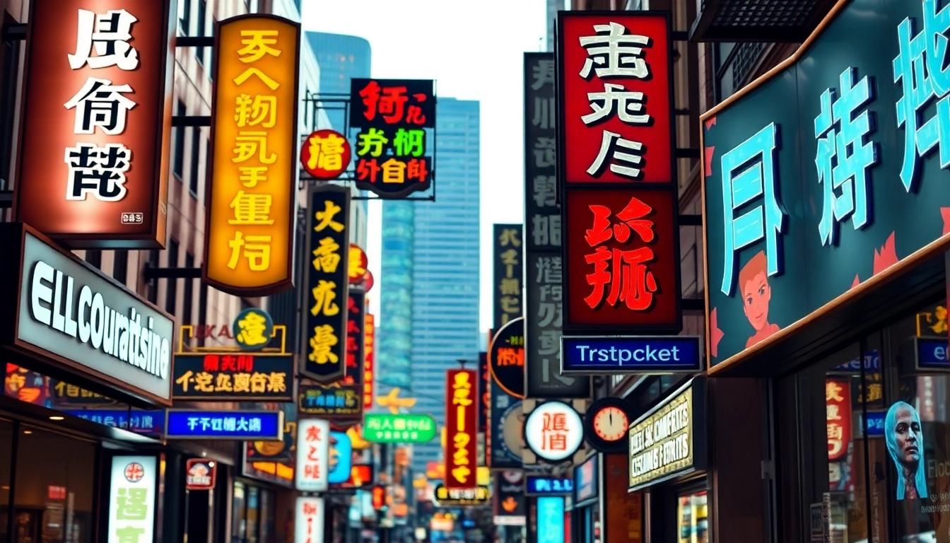 Showcasing electrical signs in a bustling urban environment, emphasizing visibility and design.