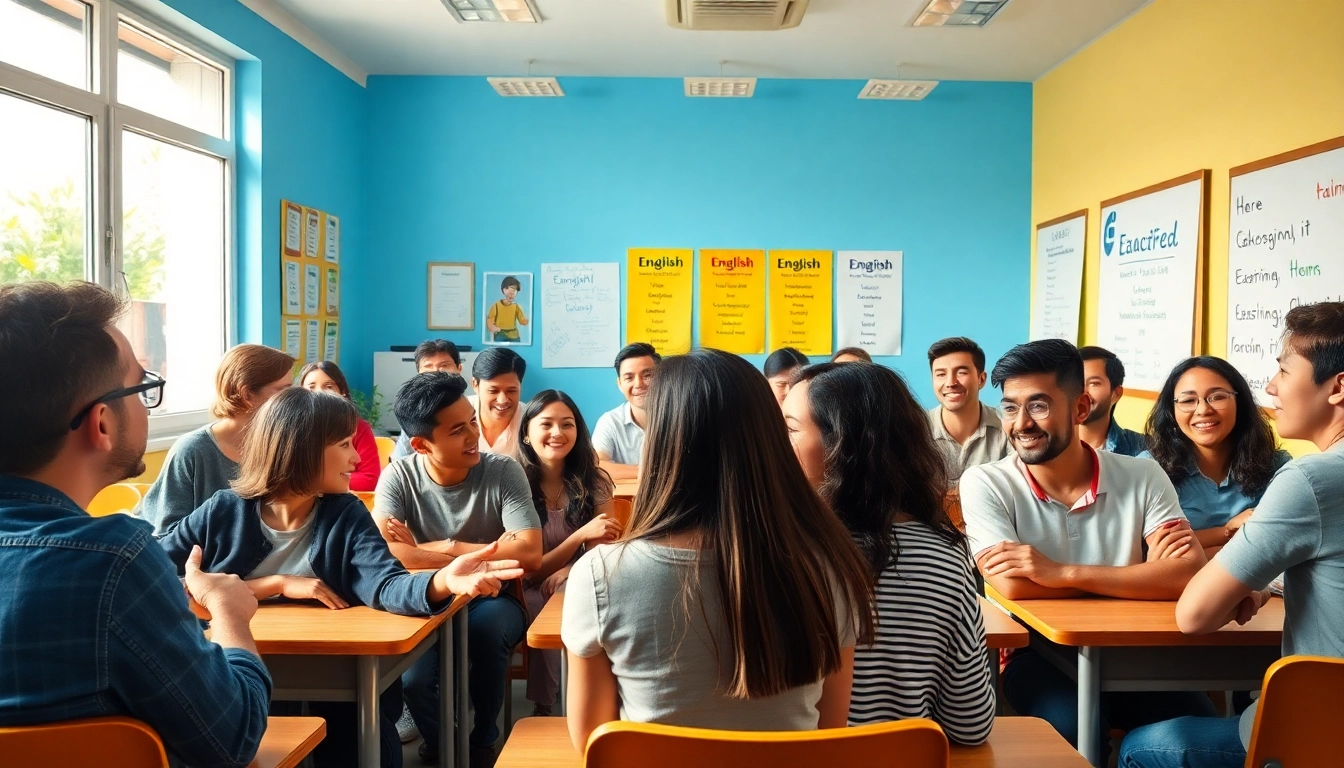 インタラクティブな学習の利点を示す英語会話クラスで生徒を引きつける様子。