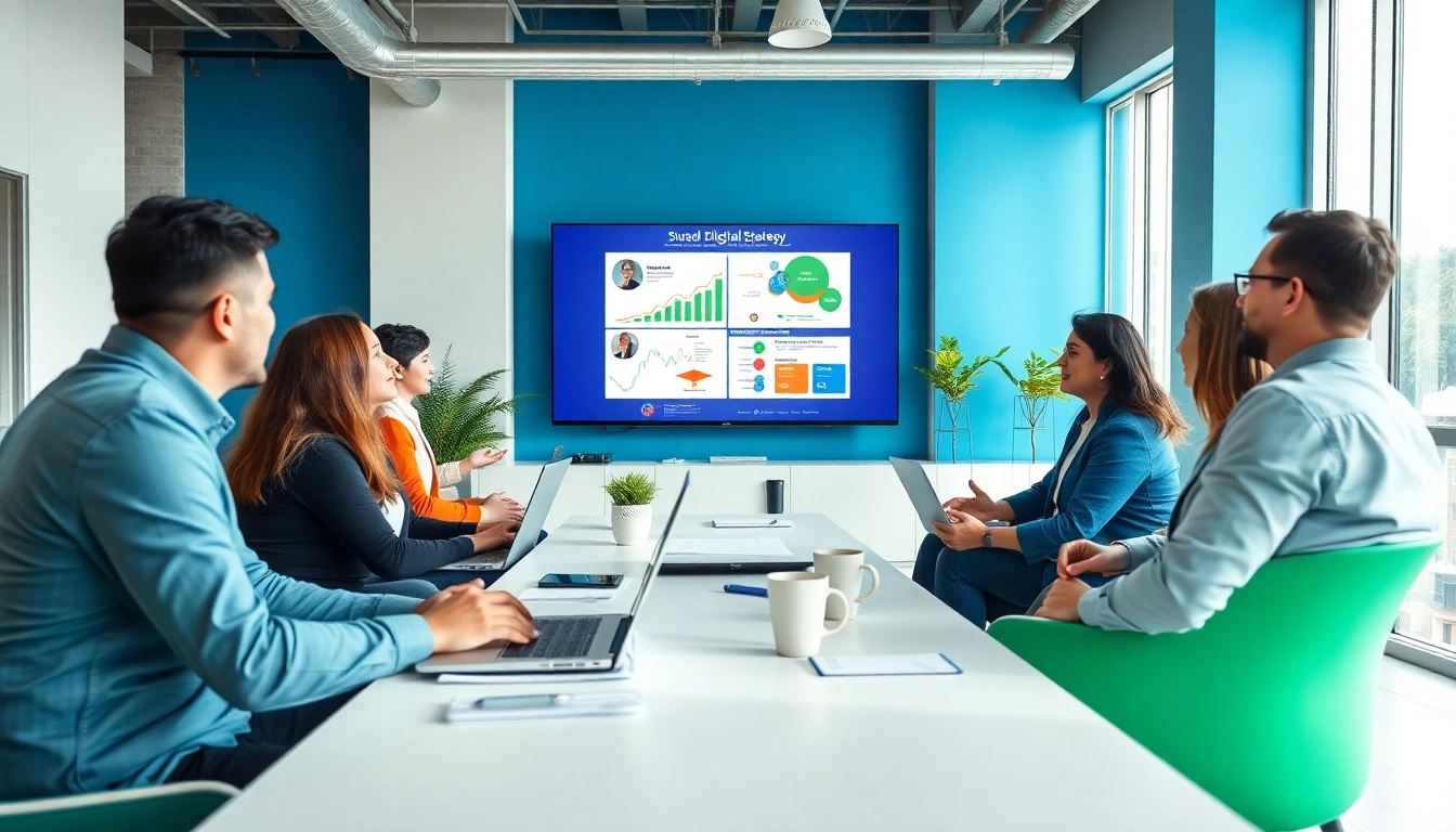 SEO Agency Clearwater team discussing digital strategies in a modern office.