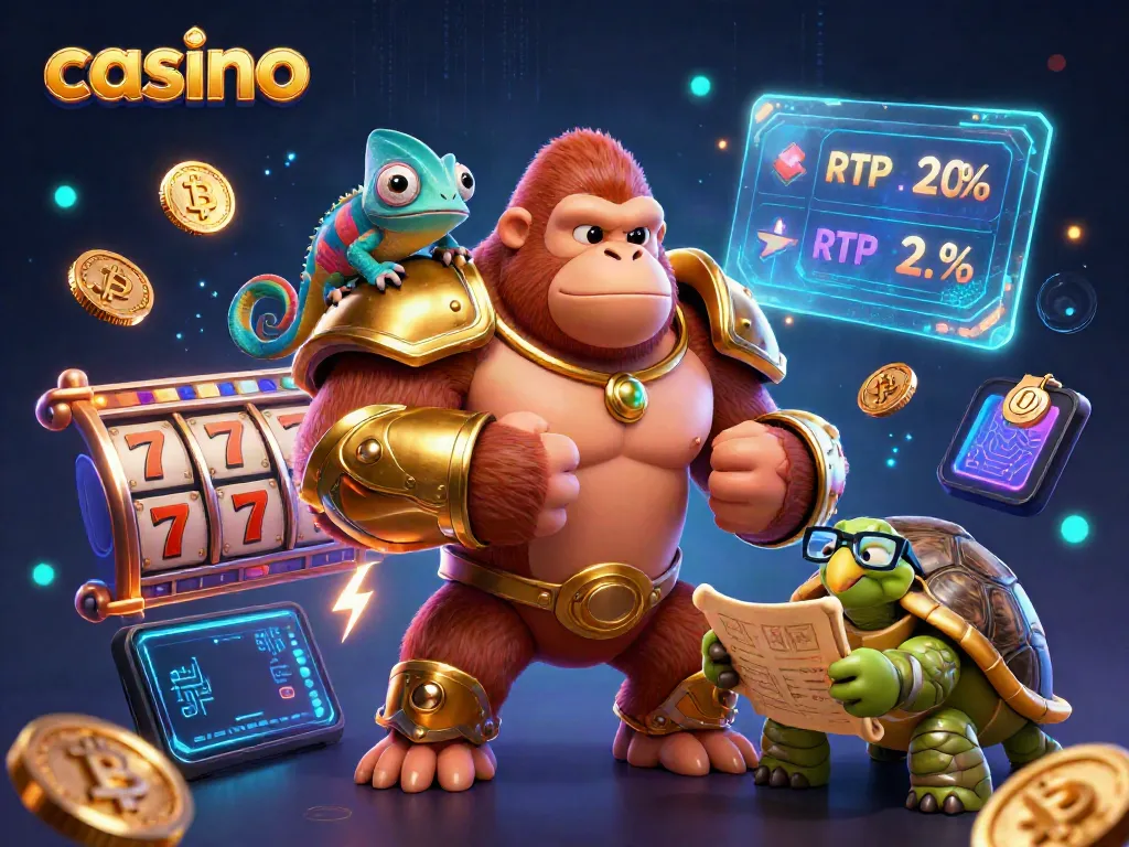 Experience the thrill of online casino gaming with vibrant characters and dynamic slot elements.