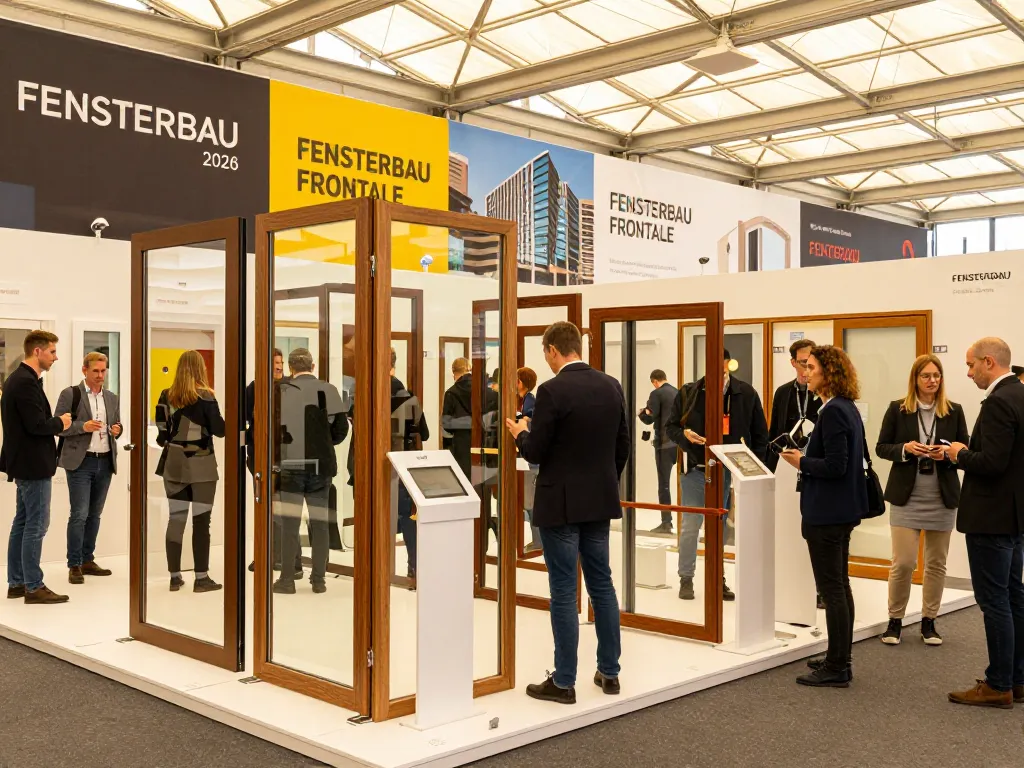 Teilnehmer engagieren sich auf der Fensterbau-Ausstellung, die innovative Fensterdesigns präsentiert.