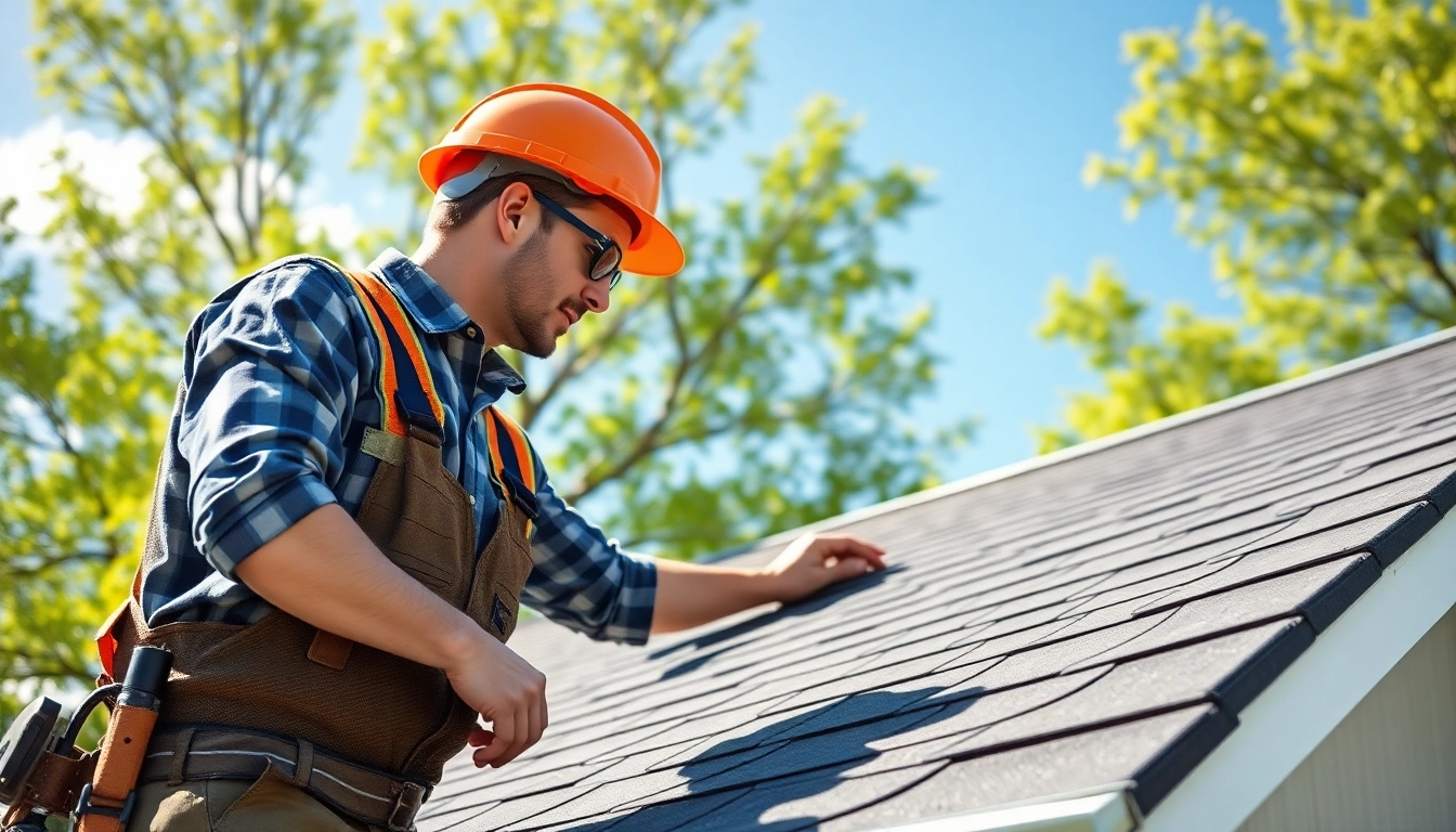 Roofing contractor inspecting a residential roof for quality assurance and safety.