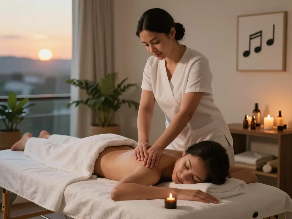 At-home therapeutic care with https://www.maxim-anma.net service, professional therapist performing aromatherapy massage.