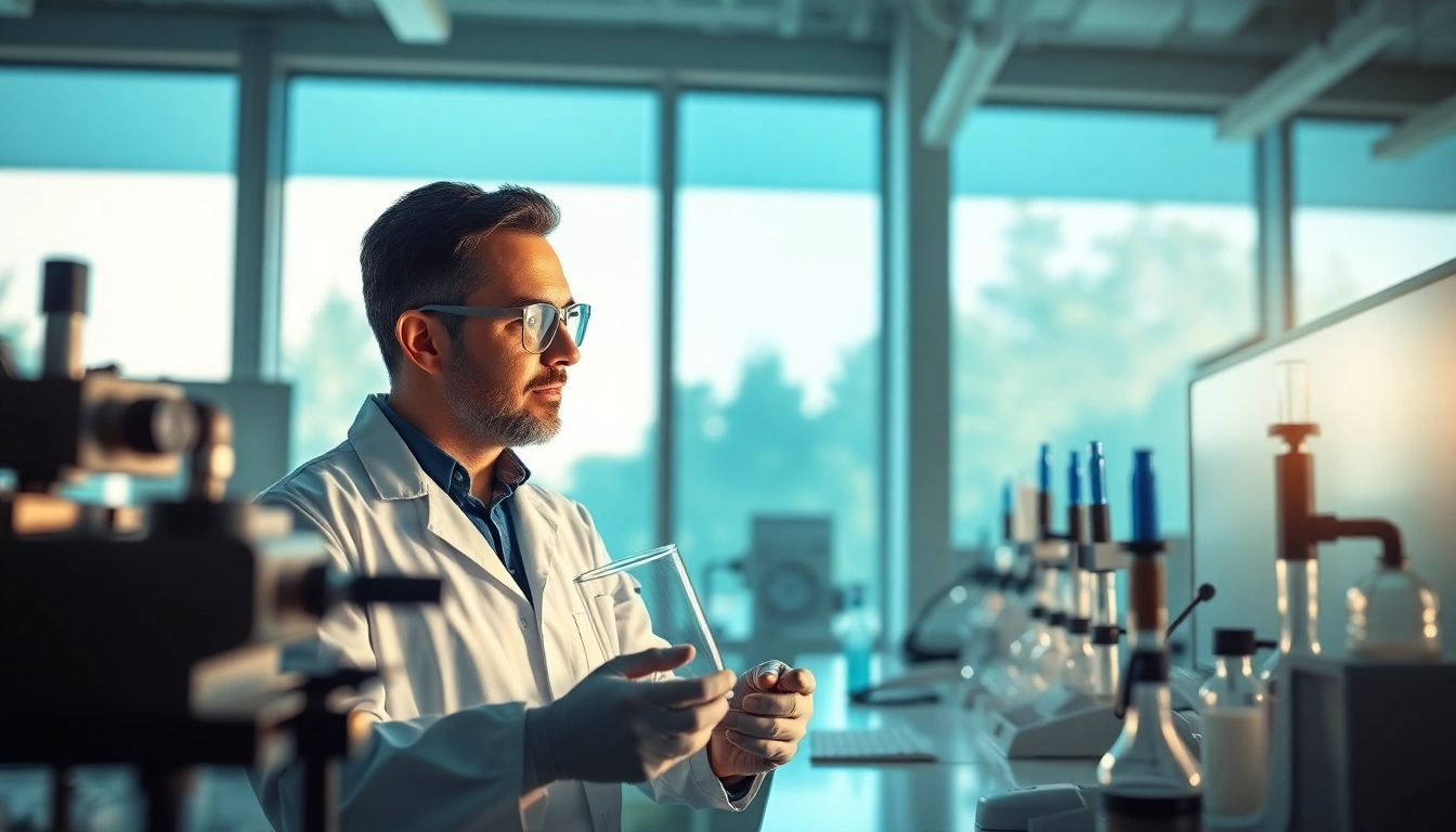NAD+ analysis by a scientist in a bright, modern lab environment, showcasing advanced research tools.