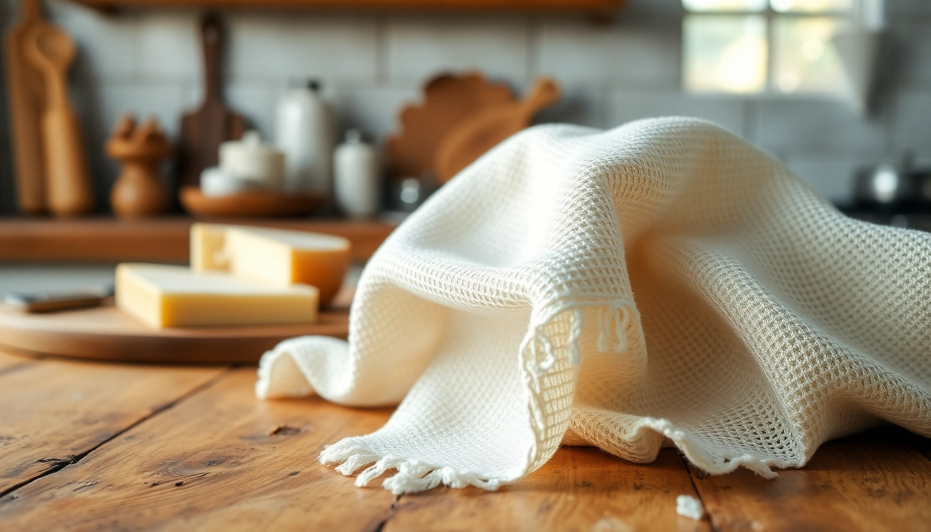Kaasdoek met unieke textuur en vers melkwaren, perfect voor de keuken.