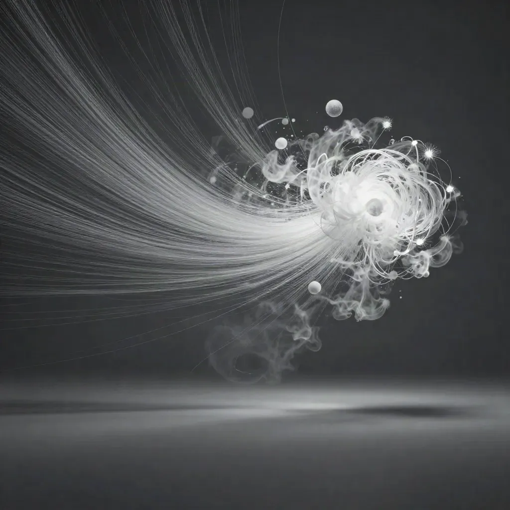 Silver light filaments bloom in graphite space with calm empty room for copy.