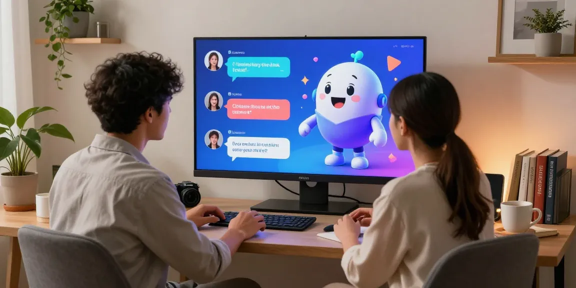 A user interacting with Crushon AI, enjoying a digital chat experience in a cozy home office.