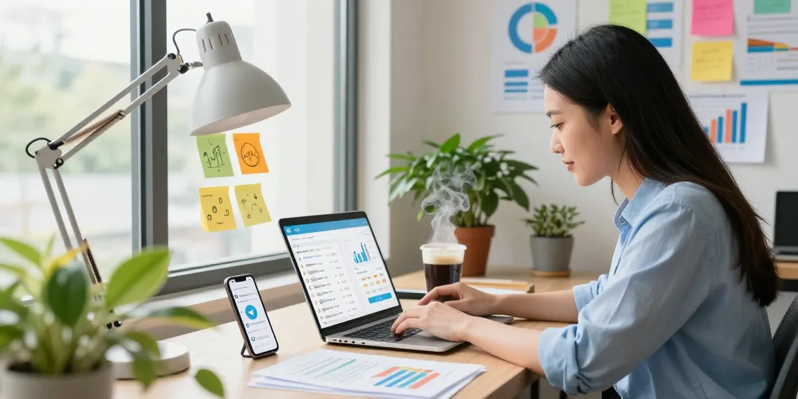 Boost your Telegram group members effectively with this vibrant workspace scene highlighting digital marketing strategies.