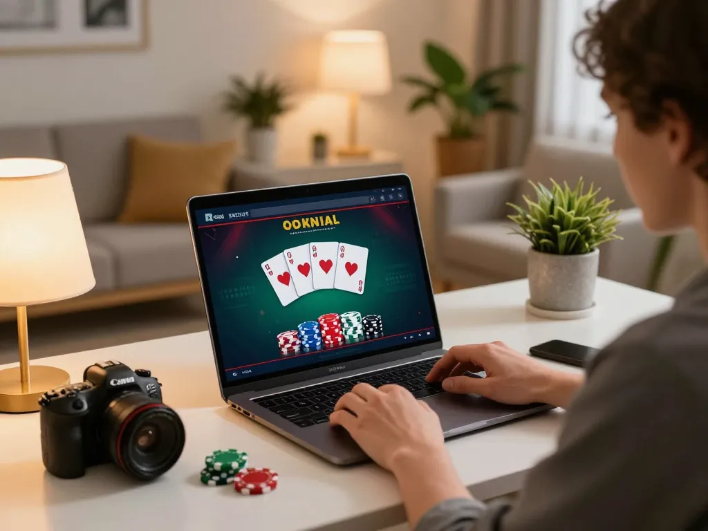 Navigating the Nk88 online casino at home with engaging gameplay on a laptop.