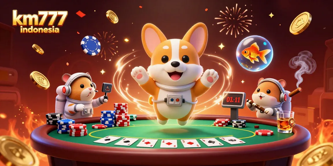 Engage with km777 indonesia as a cartoon astronaut corgi plays in a vibrant space casino.