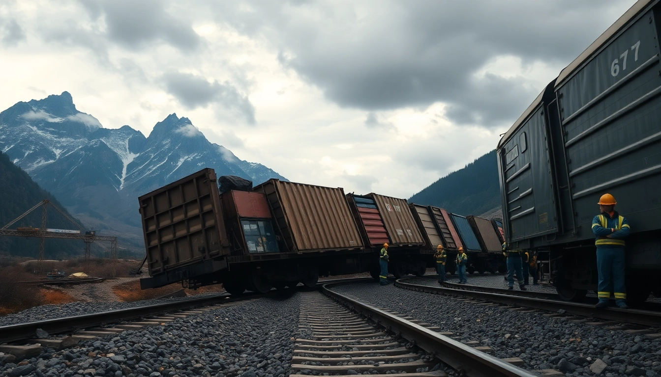 Addressing derailment incident with emergency responders at a freight train scene.
