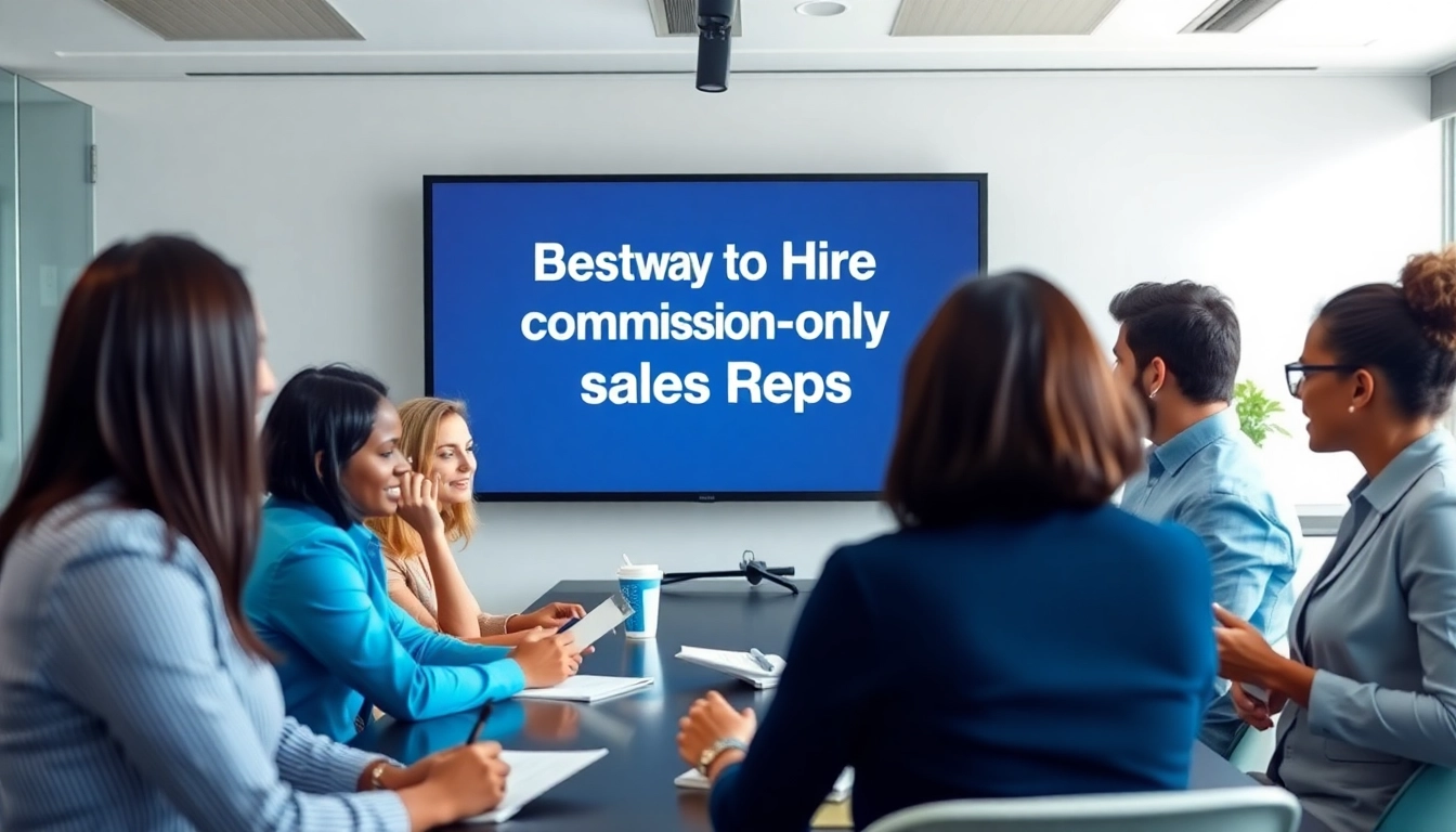 Discussing the best way to hire commission-only sales reps in a vibrant, professional meeting.