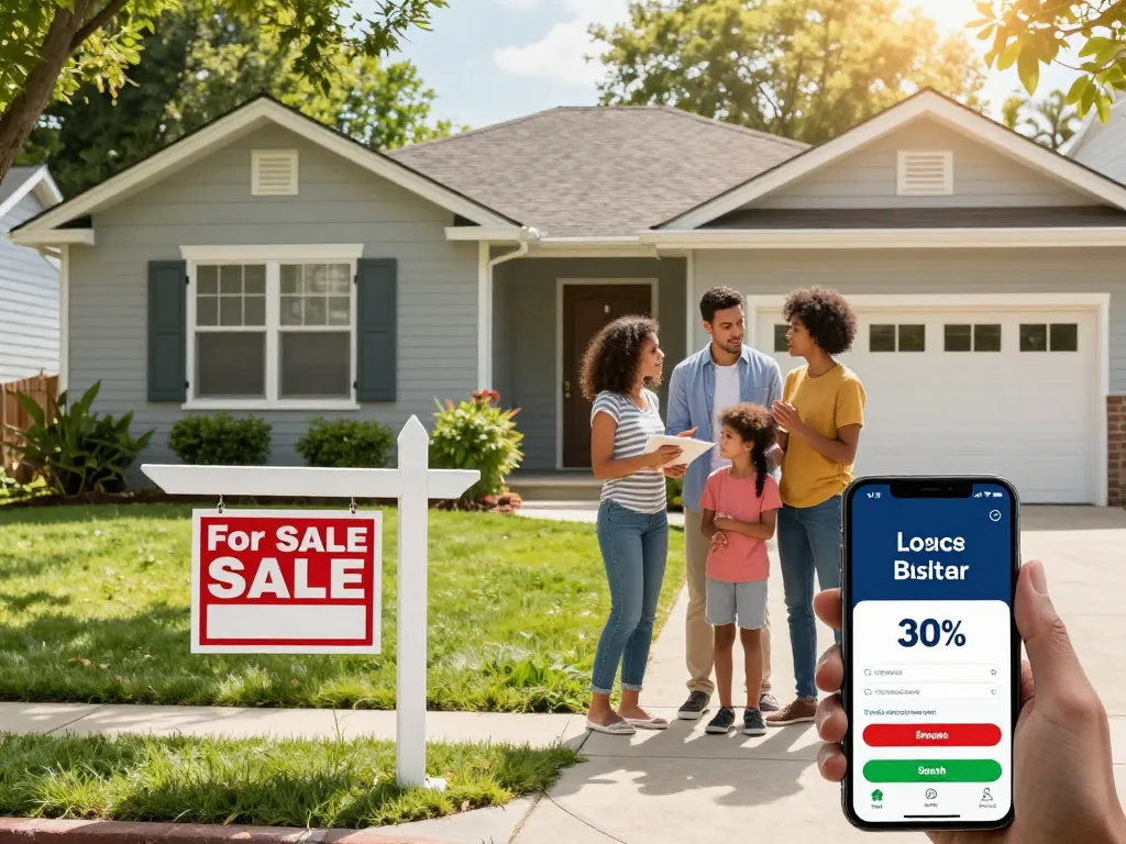 Sell my house fast for cash with a happy family discussing offers in front of their home