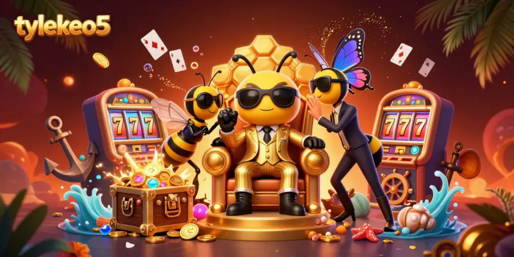 Engage with tylekeo5's vibrant casino scene featuring dynamic slot machines and a bumblebee mob boss.