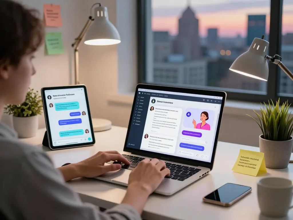 Exploring sex AI in a modern workspace with user-focused digital interfaces and infographics on intimacy.