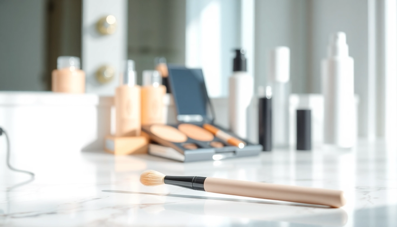 Apply flawless makeup using an angled concealer brush with soft bristles on a stylish vanity.