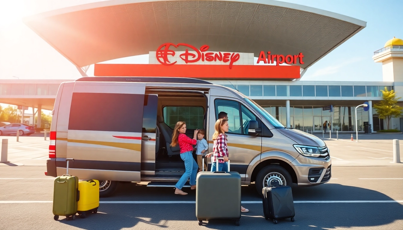 Enjoy a scenic Beauvais Airport to Disney Transfer with families loading into a cheerful shuttle van.