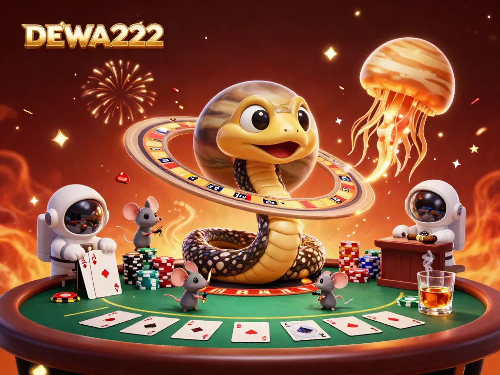 DEWA222 players betting on Saturn's roulette rings amidst vibrant cosmic characters.