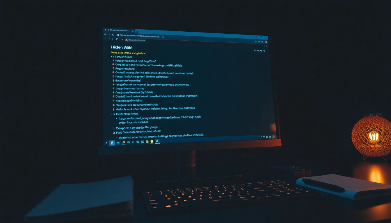 Explore the Hidden Wiki 1 with safe dark web resources on a computer screen.