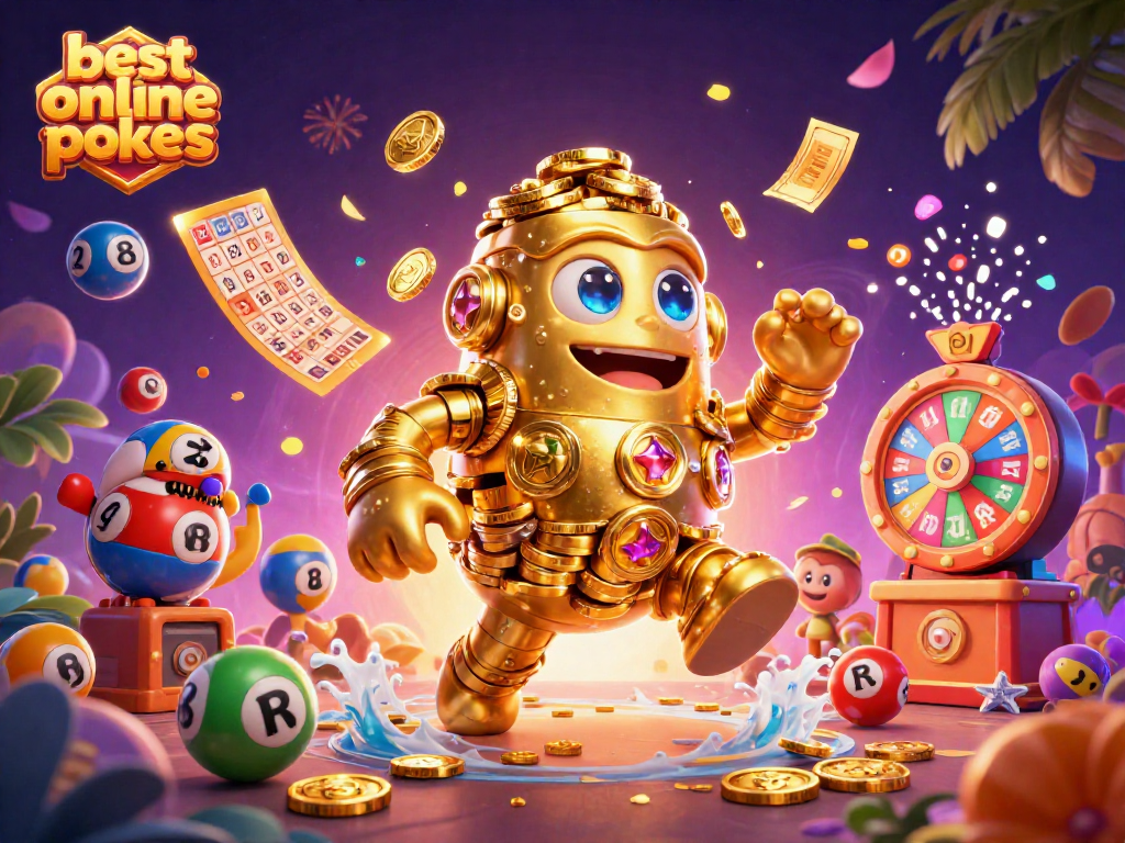 Experience the excitement of best online pokies with a dynamic golden golem surrounded by vibrant gaming elements.