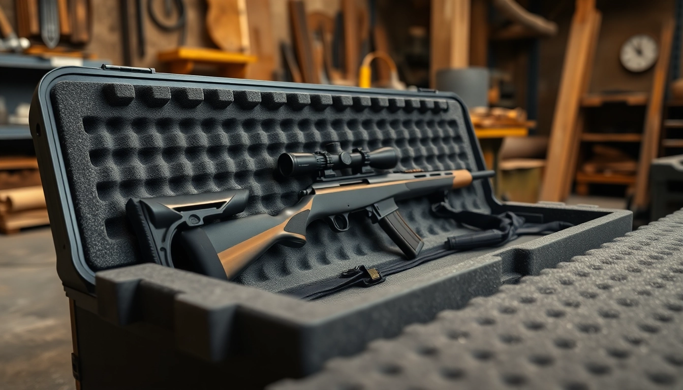 Custom foam for rifle case securely holding various rifles in a detailed setup.