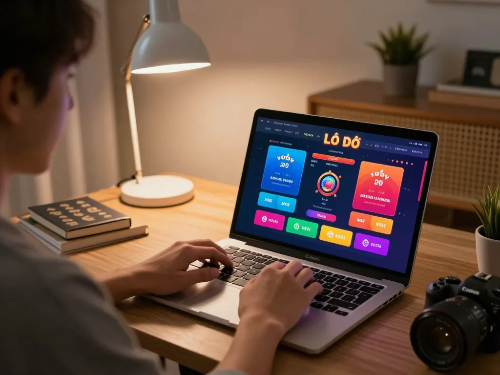 Lô đề online player strategizing betting options in a cozy home office.