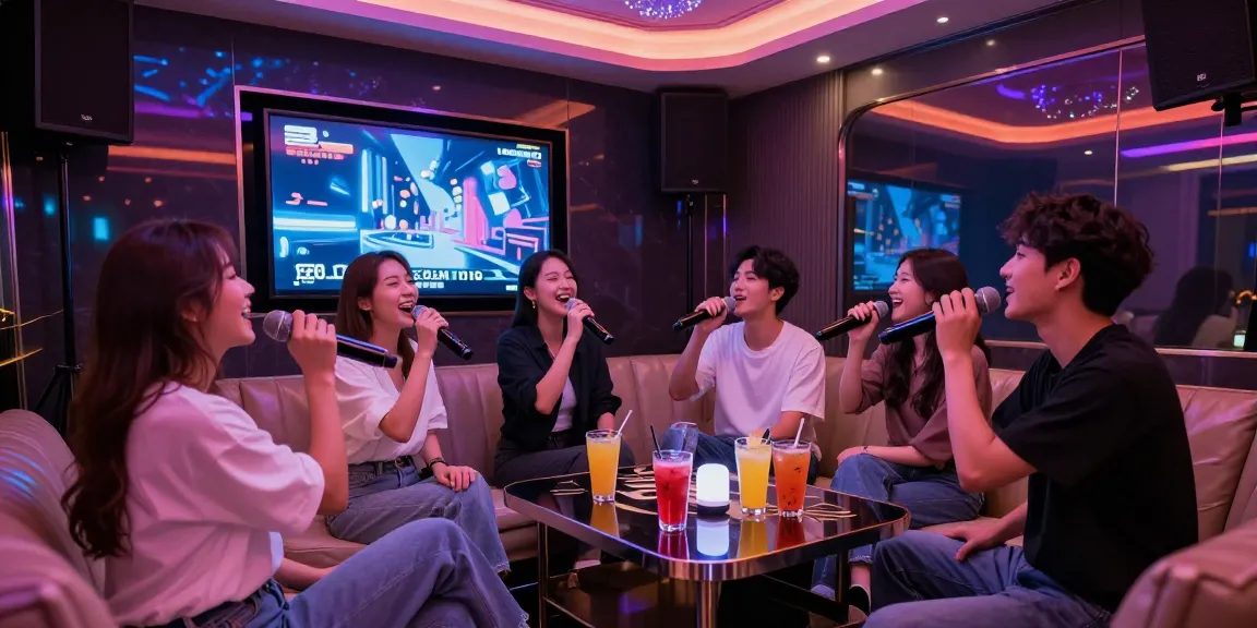 강남 가라오케에서 친구들과 함께 즐기는 고급스러운 노래방 모습