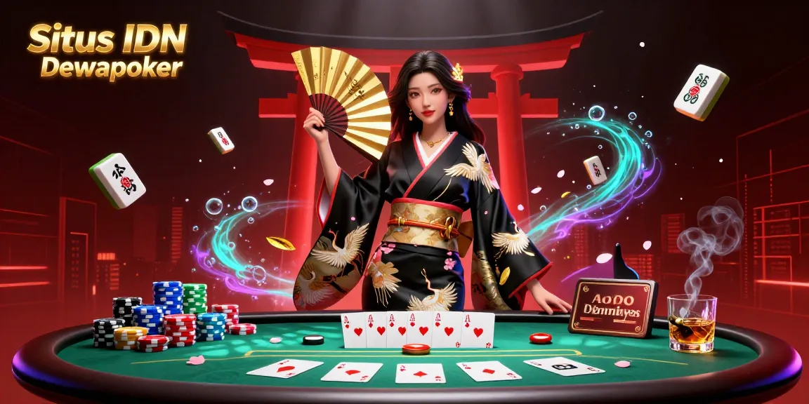 Experience the excitement of Situs IDN Poker Dewapoker with a vibrant 3D casino scene featuring poker elements.