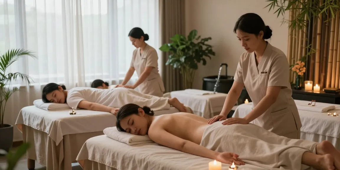 성정동마사지에서 편안한 스웨디시 마사지 받는 모습과 아로마와 조명을 강조한 스파 환경
