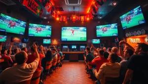 해외축구중계 생중계를 위한 활기찬 스포츠 바 분위기