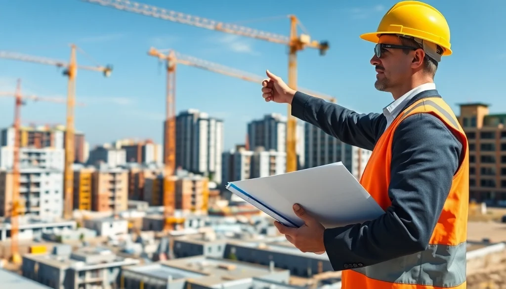 New Jersey Construction Manager guiding a construction project on site with plans in hand.