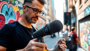 Recording music with MV88 microphone in a lively urban environment.